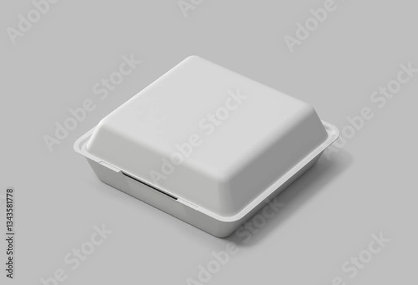 Fototapeta White Biodegradable Takeout Box on Gray Background