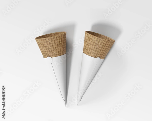 Obraz Waffle Ice Cream Cones in White Paper Sleeves on White Background