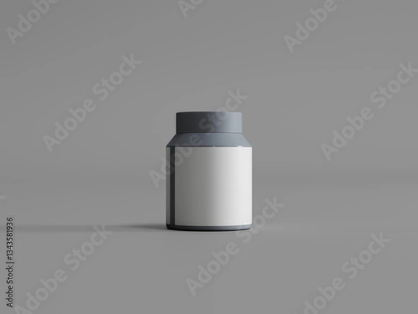 Obraz Small Gray Plastic Bottle with Blank Label on Gray Background