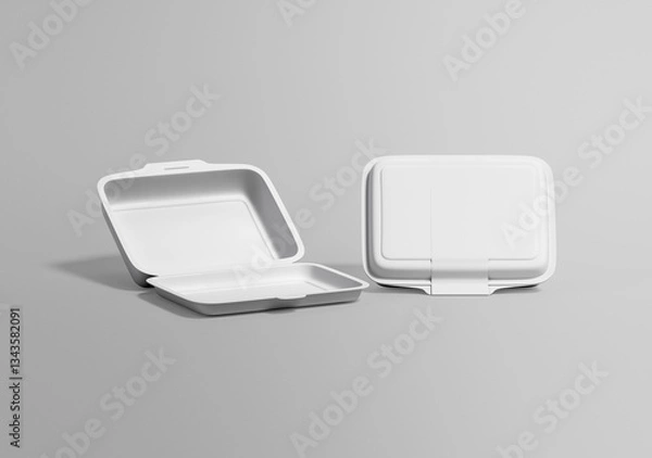 Obraz White Biodegradable Takeout Containers on Gray Background