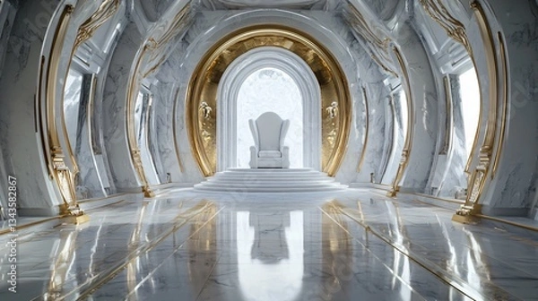 Obraz Luxurious Empty Throne Hall with White Throne, Elegant Decor, and Spacious Interior