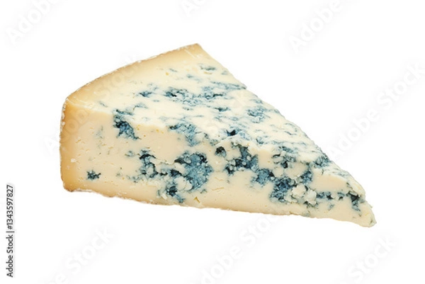 Obraz A wedge of blue cheese with distinctive blue-green veins, showcasing its creamy texture and unique flavor profile, Transparent background.