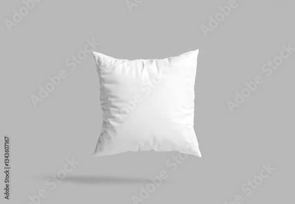 Obraz White Square Pillow Floating on Gray Background
