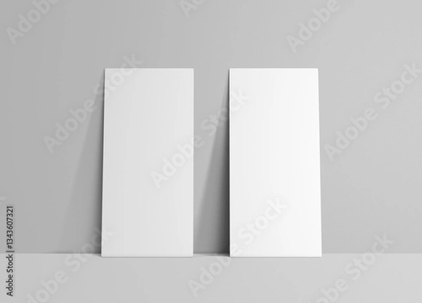 Fototapeta Two Blank White Vertical Cards on Gray Background