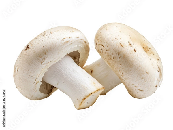 Obraz White mushrooms, champignons, fresh produce, culinary ingredients, detailed texture PNG file isolated on transparent background ,cut out, clipping path, close up, high quality
