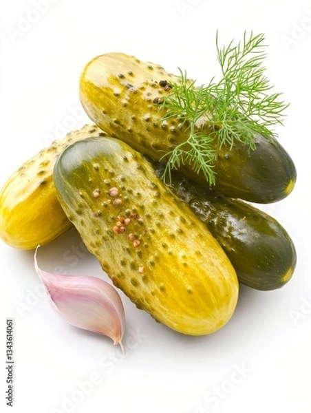 Fototapeta Crisp Pickles with Dill and Garlic: A Flavorful Culinary Still Life
