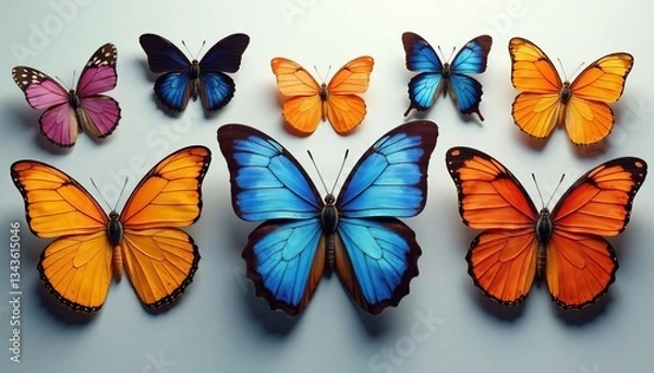 Fototapeta Collection of various species of butterflies in a row, different, diverse, natural