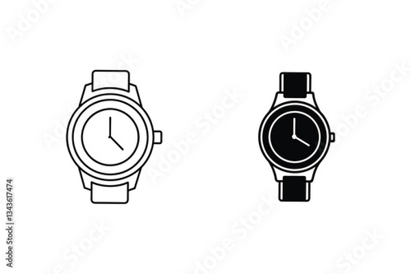 Fototapeta Simple Line Art Wristwatches Black and White Timepiece Icons