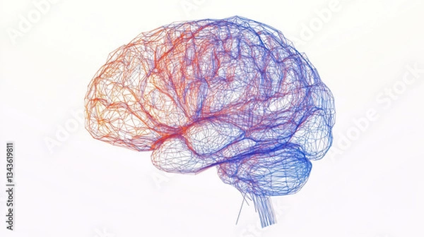 Fototapeta digital brain illustration in thin marker lines, showcasing 3D effect