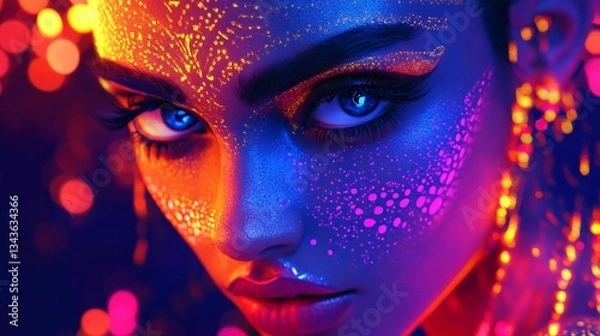 Obraz Vibrant Neon Fantasy Character Portrait: Futuristic Glow in AR
