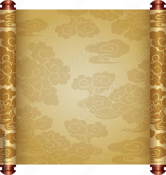 Obraz Ancient Chinese Traditional Scroll, Elegant Oriental Banner with Classic Patterns, suitable for various Oriental and Chinese-style designs, as well as festivals and celebrations.