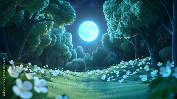 Obraz Enchanting Fairytale Forest 3D Illustration in Idyllic Landscape