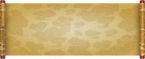 Obraz Ancient Chinese Traditional Scroll, Elegant Oriental Banner with Classic Patterns, suitable for various Oriental and Chinese-style designs, as well as festivals and celebrations.