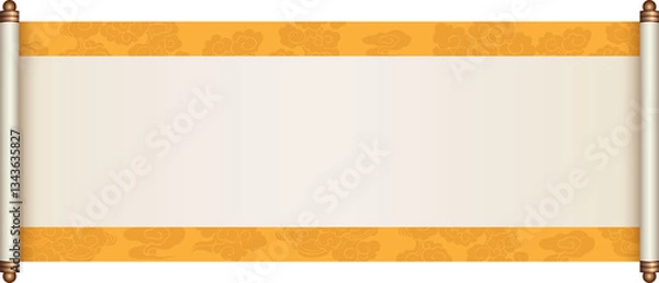 Obraz Ancient Chinese Traditional Scroll, Elegant Oriental Banner with Classic Patterns, suitable for various Oriental and Chinese-style designs, as well as festivals and celebrations.