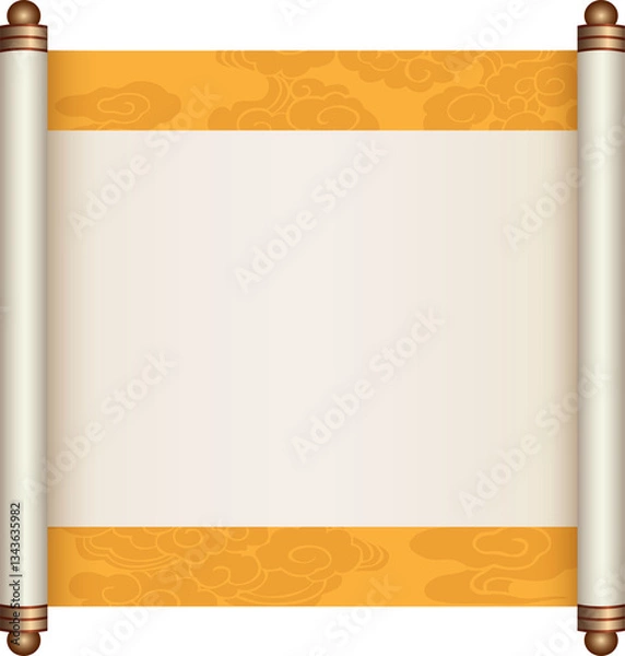 Obraz Ancient Chinese Traditional Scroll, Elegant Oriental Banner with Classic Patterns, suitable for various Oriental and Chinese-style designs, as well as festivals and celebrations.