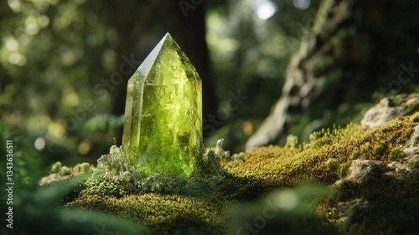 Obraz Green Crystal on Mossy Grass Patch - Nature's Tranquility and Balance