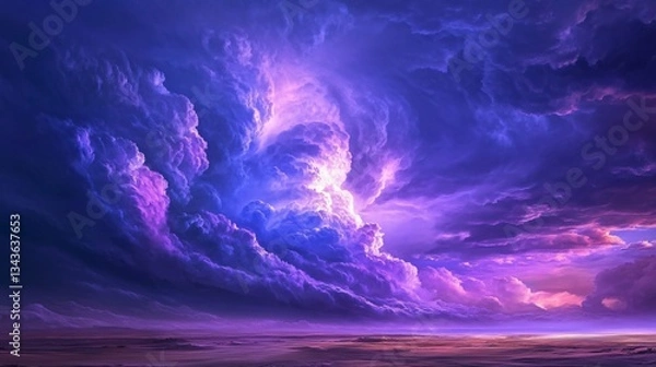 Obraz Enchanting Purple Abstract Fantasy Landscape with Cumulus Clouds
