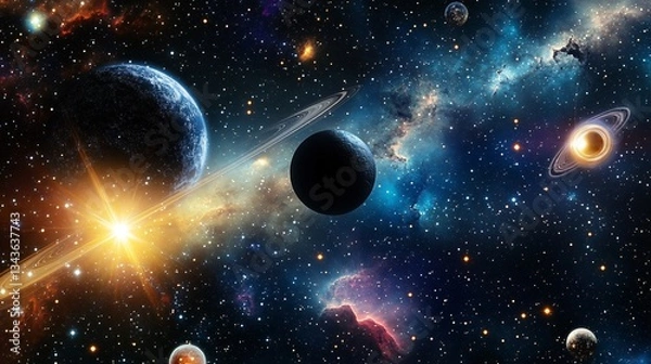 Obraz Mesmerizing Abstract Space Wallpaper Featuring a Black Hole with Light Ray
