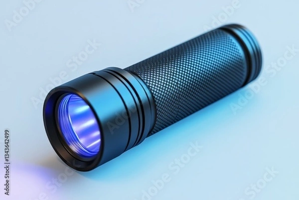 Fototapeta Compact flashlight with blue LED light suitable for outdoor adventures and emergency situations