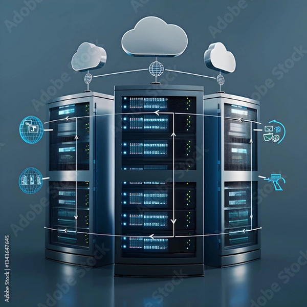 Fototapeta Conceptual Representation of VM Migration and Cloud Technology