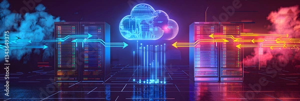 Fototapeta Conceptual Representation of VM Migration and Cloud Technology