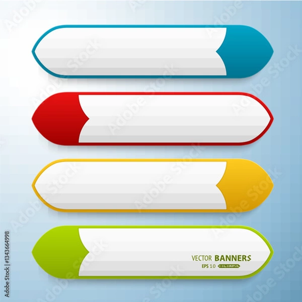 Obraz Set of Colorful Curved Vector Banners in Red, Blue, Green, and Yellow

