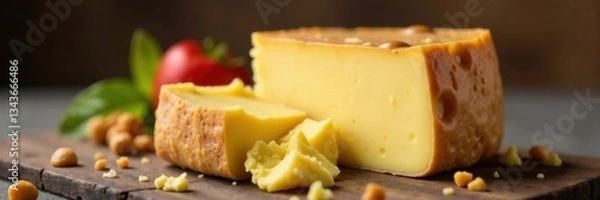 Obraz Rennet-curdled cheese with smooth texture and nutty flavor, acidic, coagulant