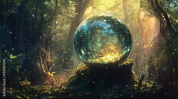 Fototapeta Enchanting Crystal Ball in Mystical Forest Setting