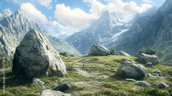 Fototapeta Majestic Mountain Range with Massive Stones in Valley - Stunning Landscape View