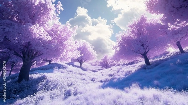 Fototapeta Enchanting Infrared View of a Purple Fantasy Forest