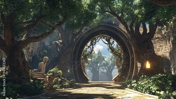 Fototapeta Enchanting Gateway to a Magical World Surrounded by Towering Living Trees
