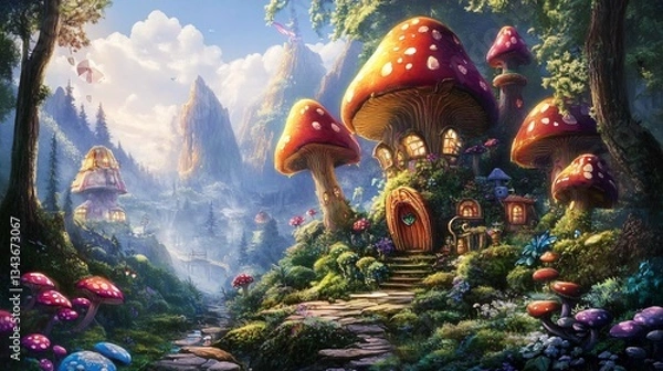 Fototapeta Enchanting and Whimsical Magic Fantasy World in Landscape View
