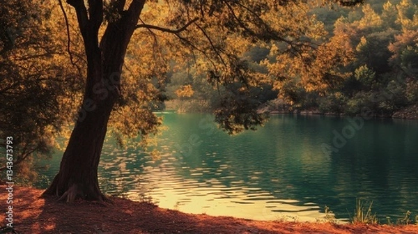 Fototapeta Serene Fairy Lake Landscape Reflection Image
