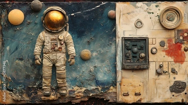 Fototapeta Spaceman Mission: Futuristic Exploration in Mixed Media Art