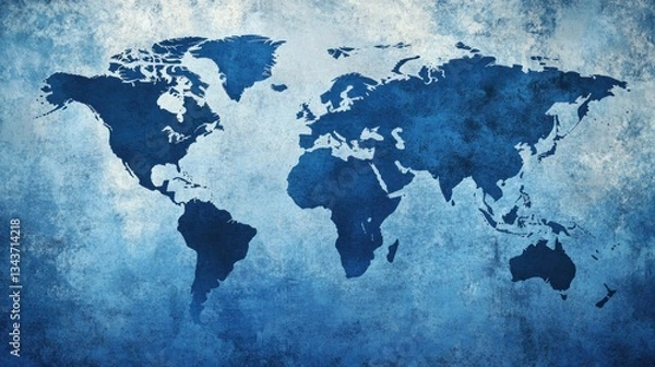 Obraz World Map on a Blue Background