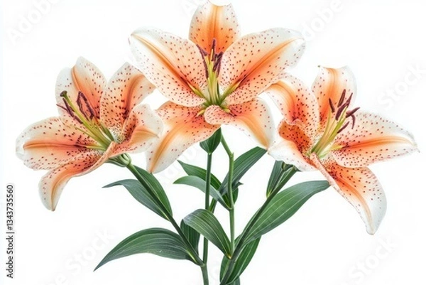 Fototapeta Lily with yellow details on isolated white background. Artificial Intelligence image