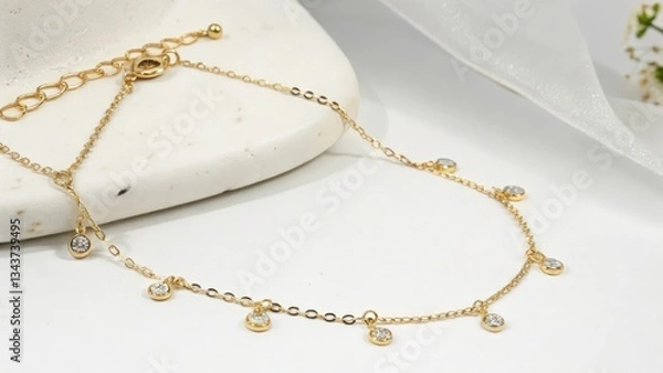 Fototapeta Gold Anklet with Cubic Zirconia Accents