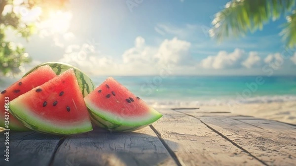 Fototapeta Summer Watermelon Delight on Tropical Beach