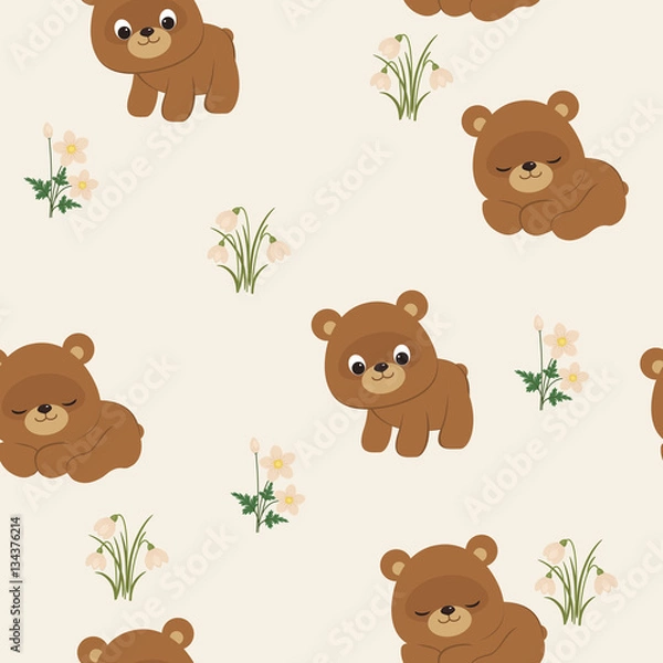 Fototapeta Spring seamless pattern with bears