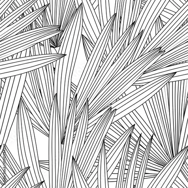 Obraz Seamless pattern with abstract lines. Palm leaves black and white pattern.