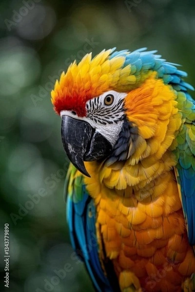 Fototapeta brightly colored parrot with a red, yellow, and blue feathers