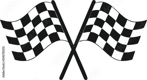 Fototapeta two simple, black and white graphic of two crossed checkered flags, the classic symbol of a race finish.