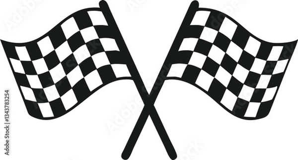 Fototapeta two simple, black and white graphic of two crossed checkered flags, the classic symbol of a race finish.