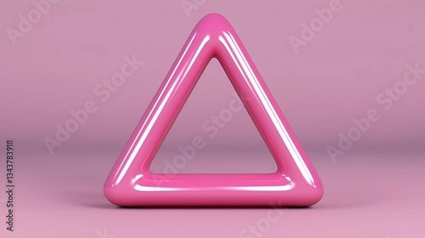 Fototapeta Glossy Pink Triangle 3D Model On Pink Background