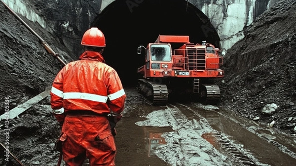 Fototapeta A mining engineer inspecting safety protocols on site.