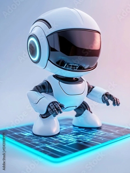Fototapeta Cute Robot on Futuristic Platform.