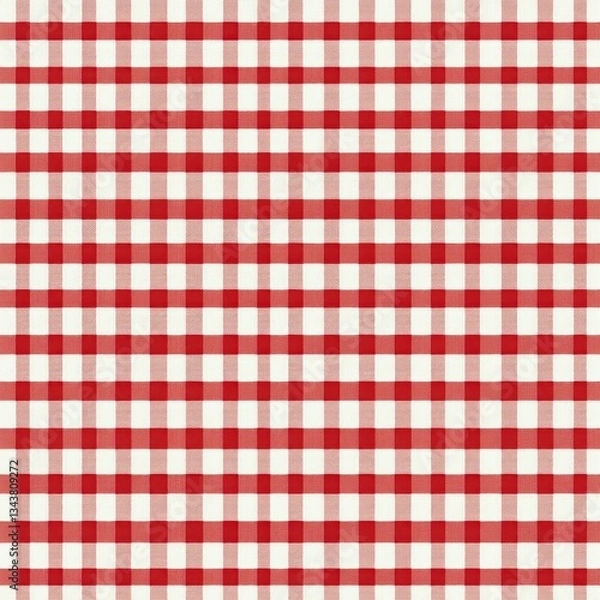 Fototapeta Seamless Red and White Gingham Checkered Pattern Fabric Texture Background