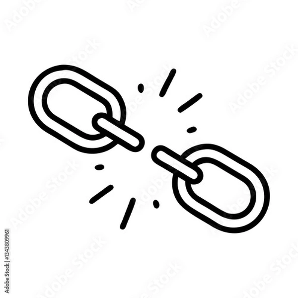 Fototapeta Broken chain, thin line vector icon with transparent background