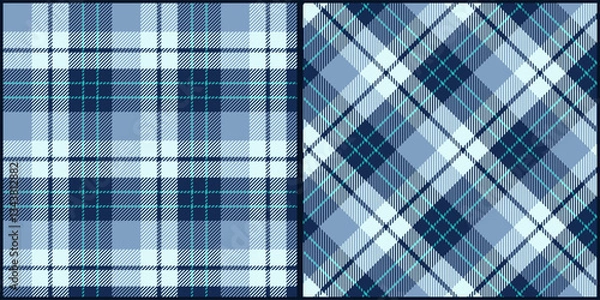 Fototapeta Blue tone plaid seamless pattern vector. Background graphic tartan fashion design use for print, texture, cloth, fabric, flannel.