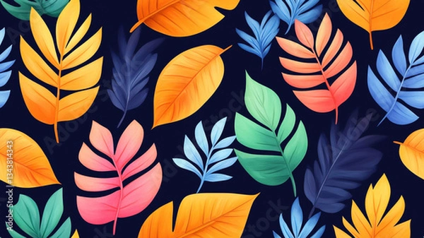 Fototapeta seamless pattern Colorful tropical leaves pattern dark background